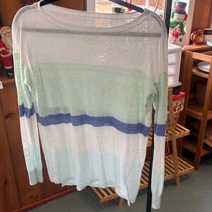 L.L. Bean Women's Sweater - Light Green and Blue Stripes
